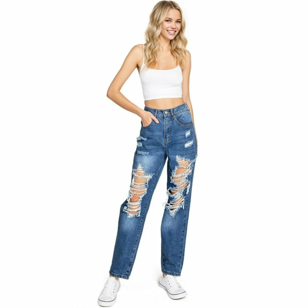 Wax Jean Blue Boyfriend Distressed Denim